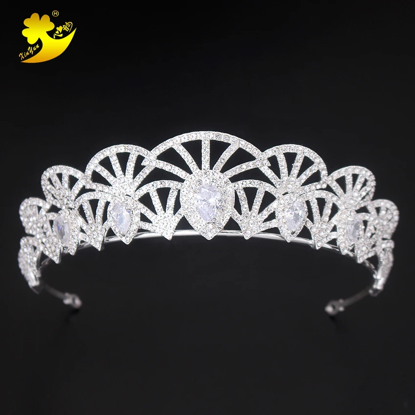 

Xinyun Fashion Jewelry Blue Tiara Rhinestones Hair Accessories Wedding Miss World Crown Blue Stone Tiaras Zircon Hair Jewellery