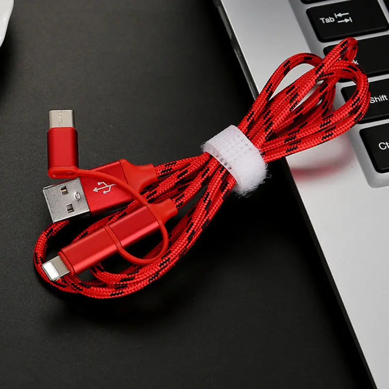 3в1 мобильный телефон USB кабель для зарядки данных для iPhone 7 8 X Micro usb type C кабель для зарядного устройства для Xiaomi huawei кабель для быстрой зарядки - Цвет: Красный
