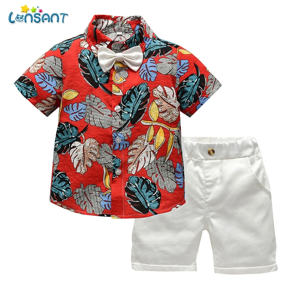 

LONSANT Kids Clothes Active Boys Sets Summer Short Sleeve Floral Shirts+Shorts Suits Pants 2 Pieces Clothing Children 2019 N30