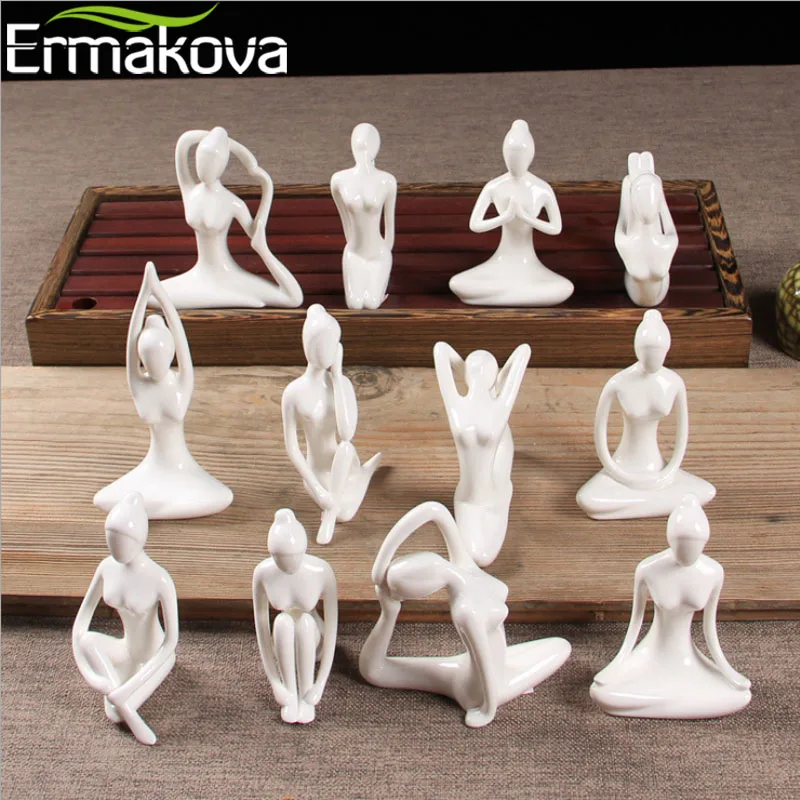 

ERMAKOVA Porcelain Ceramic Yoga Pose Yoga Figurine Statue Meditation Yoga Studio Gift Ornament Decoration Lady Statue