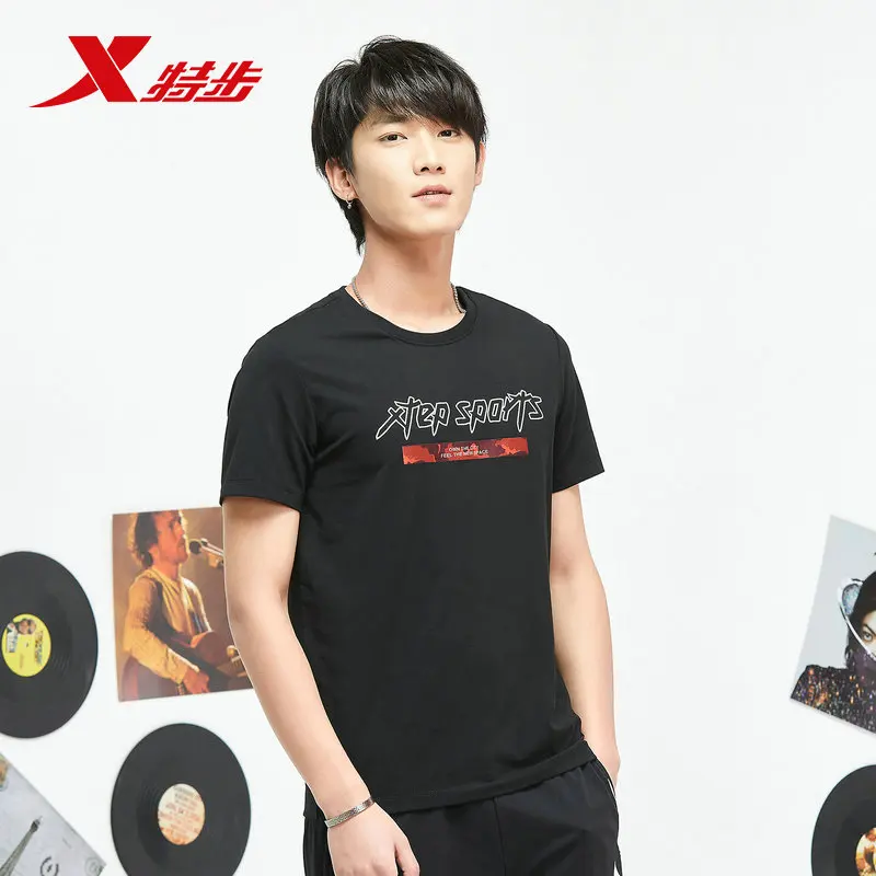 881229019227 xtep men's sports short sleeve 2019 summer new urban fashion round neck knit casual T-shirt