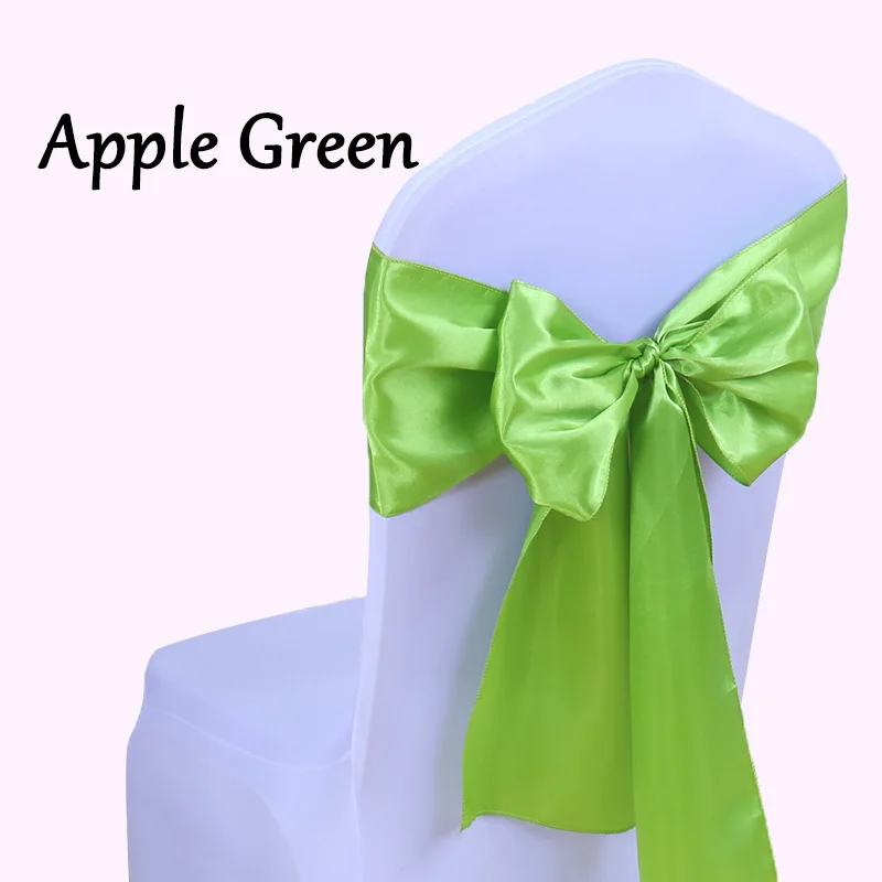 Набор из 100 атласных стульев пояса галстук-бабочка для принадлежности для свадебных мероприятий вечерние украшения стульев - Цвет: Apple Green