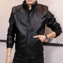 M-5XL плюс размер Осенне-зимняя обувь тонкий стенд воротник мужской тонкий мыть водой PU кожаная куртка кожаная одежда верхняя одежда