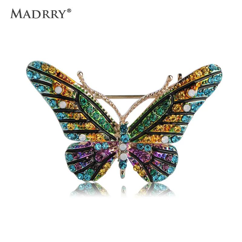 Madrry Colorful Rhinestone Butterfly Brooches for Women Gold Color