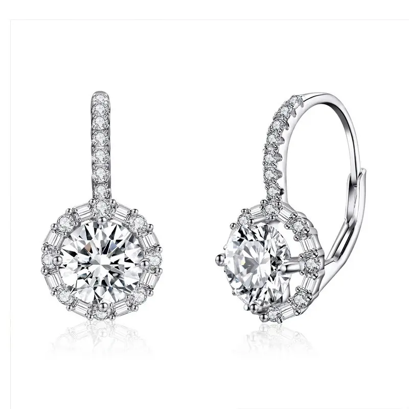 

ABAY New Arrival Genuine 925 Sterling Silver Dazzling Cubic Zircon Round Zircon Earrings for Women Wedding Silver Jewelry Gift