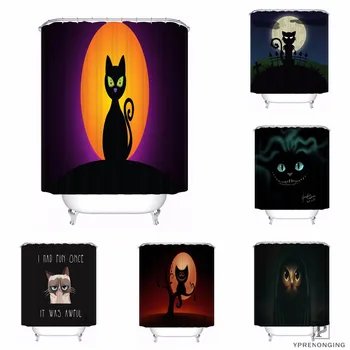 

Custom Cat Black View Animals Waterproof Shower Curtain Home Bath Bathroom s Hooks Polyester Fabric Multi Sizes180509-22