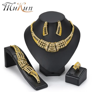 

MuKun New Classics jewelry sets Bridal African Dubai gold-color bead fashion women Exaggerated jewelry set 2018 New Arrivals