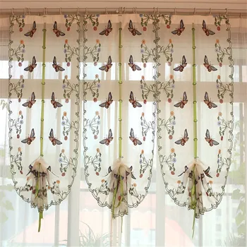 

Free Shipping butterfly voile lifting curtains Balloon Romantic shades finished curtains fan curtain draw ribbon short curtain