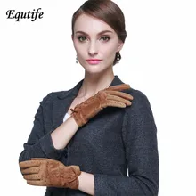 Equtife теплые замшевые перчатки со Свинкой женские зимние варежки в стиле панк с заклепками и бантиком, однотонные перчатки Guantes A2030