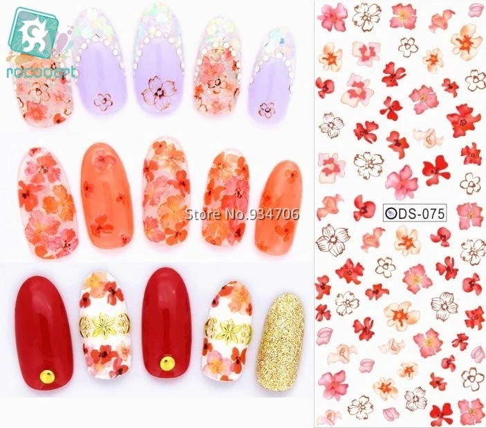 

Rocooart DS075 2018 Nail Water Transfer Nails Art Sticker Red Flowers Nail Wraps Sticker Tips Manicura Fingernails Decals