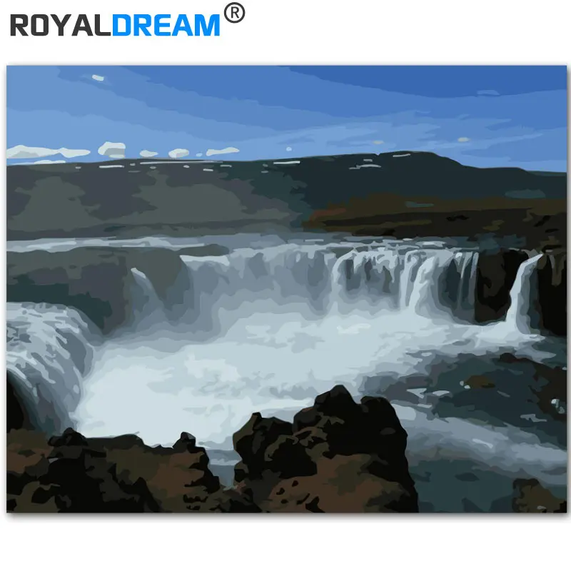 

ROYALDREAM Waterfall Landscape DIY Painting By Numbers Kits Coloring Paint By Numbers Modern Wall Art Picture Gift