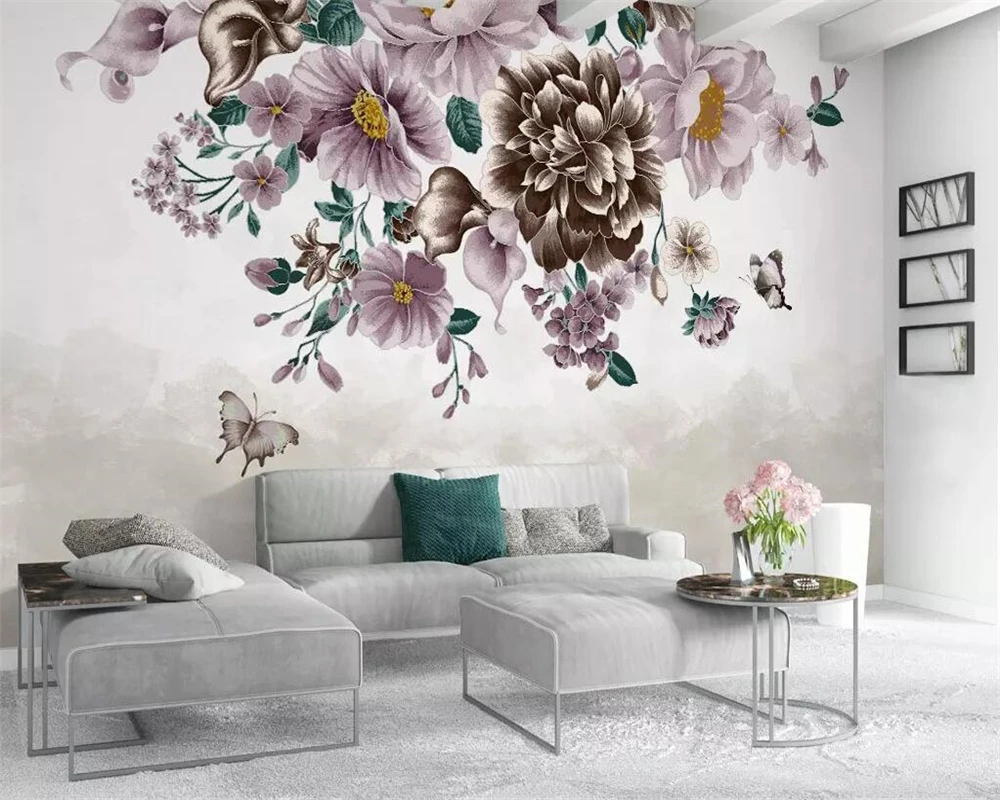 

Beibehang papel de parede Custom wallpaper small fresh rose butterfly TV background wall home decoration 3d wallpaper background