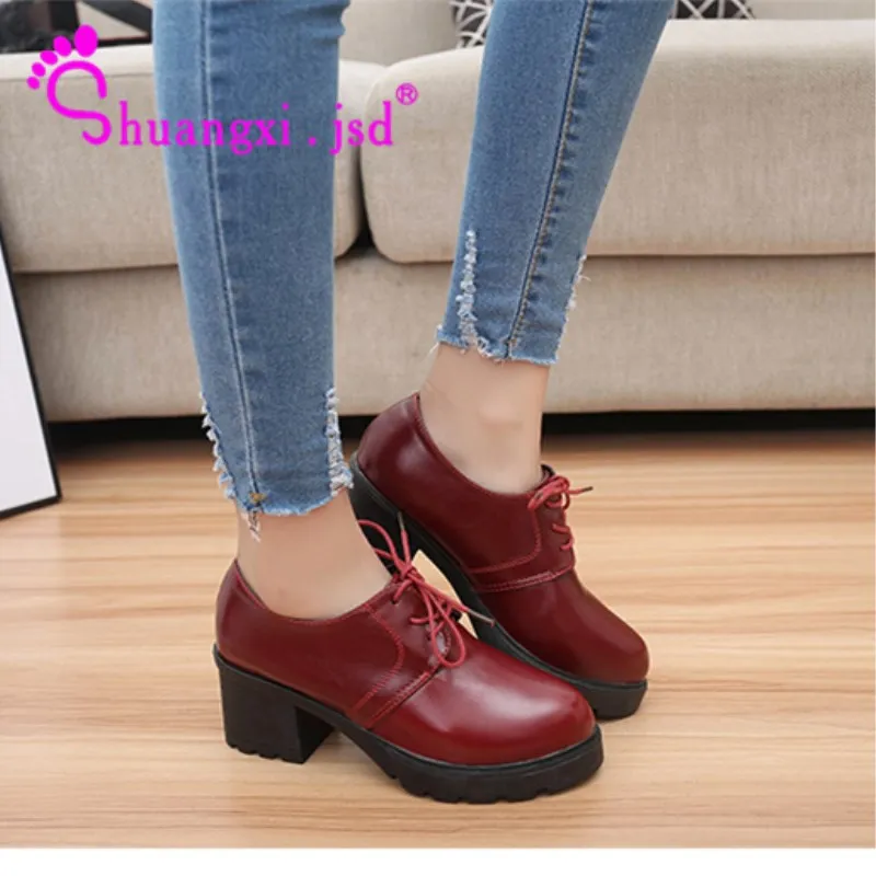 

Shuangxi.jsd 2019 Luxury Designer Brand Casual Women Shoes PU Leather Shallow Mouth Waterproof High Heels Black Woman Shoes