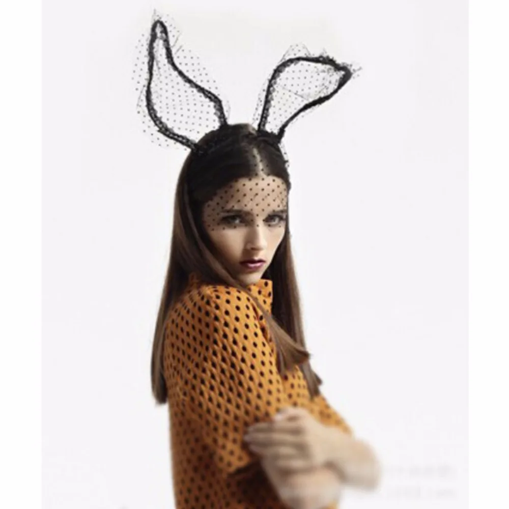 

Sexy Mask Bunny Ears Veil Rabbit Ear Headbands Women Lace Sexy Hair Band Halloween Acc 1 Piece Black Eye Hair Accessories