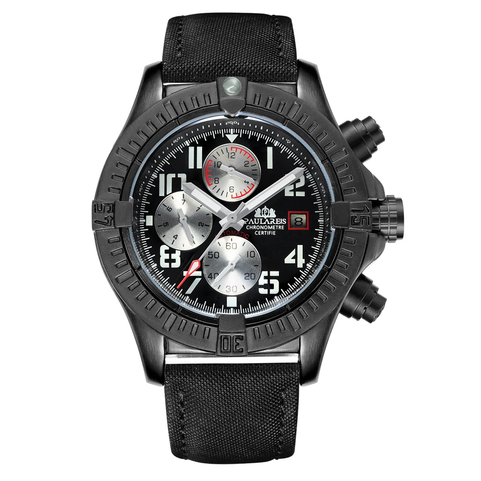 Мужские автоматические механические брезентовые стильные многофункциональные роскошные часы из натуральной кожи с датой и месяцем - Цвет: Black Panda 2