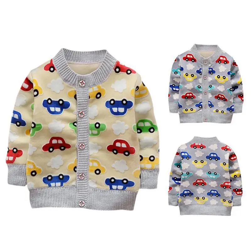 Кардиган для маленьких мальчиков и девочек, вязаный свитер, свитера с рисунком автомобиля, хлопковая детская одежда, верхняя одежда
