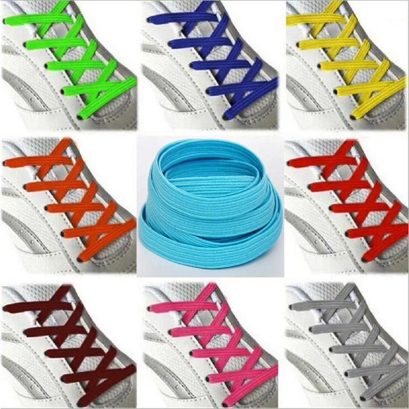 

1 Pair High Quality Elastic Stretching Locking No Tie Lazy Shoelaces Unisex Flat Shoe lace Kids elastic Rubber shoelace 100 cm
