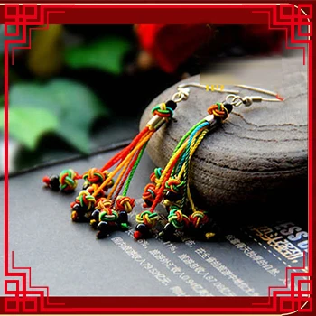 

handmade Chinese wind dangle vintage earrings,New Original Ethnic jewelry National thailand wax rope knots earrings,