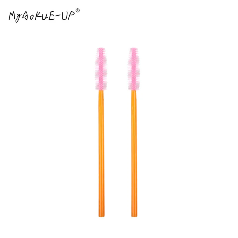 50pcs One-off Silicone Mascara Wands Applicator Disposable Eyelash Brushes Towel Shape Makeup Brush For Eyelash Extension - Handle Color: Orange pink