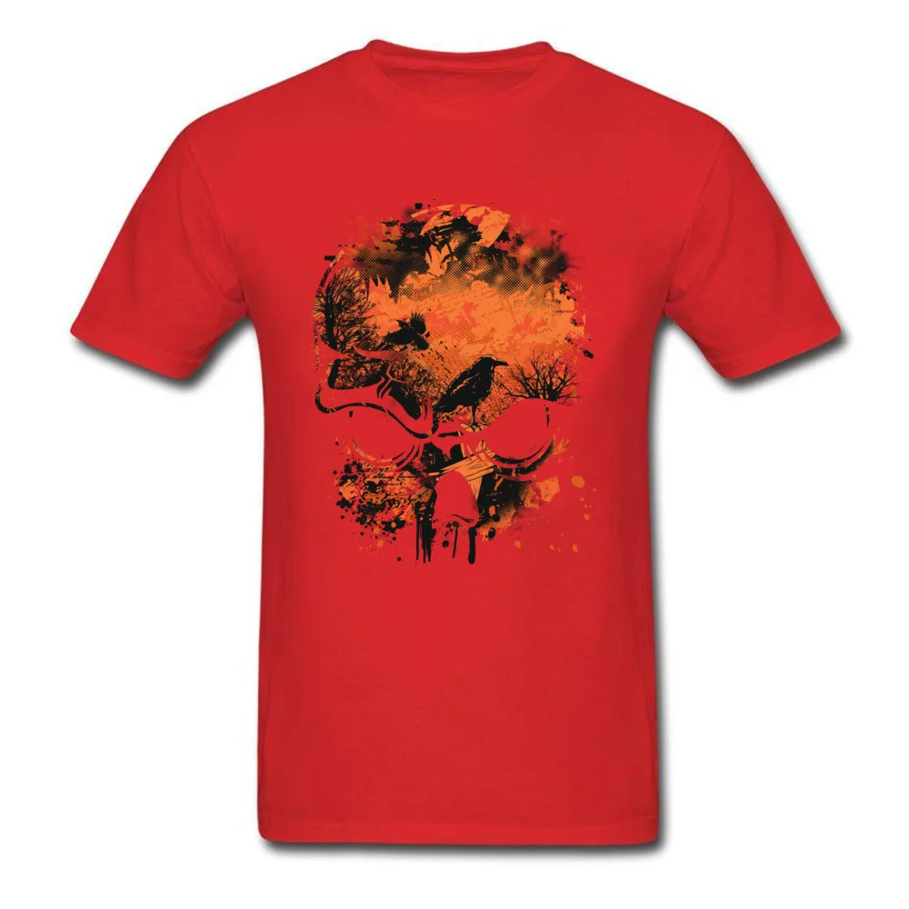 Tops Shirt Normal T-Shirt Fall New Arrival Casual Short Sleeve Pure Cotton Crewneck Mens Top T-shirts Casual Drop Shipping Wicked Skull Crows and Trees - Distressed Grunge red