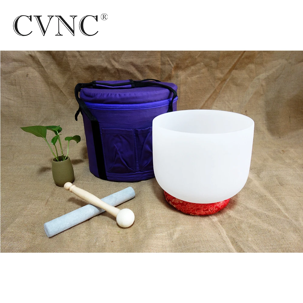 

CVNC 10" Chakra tuned CDEFGAB Frosted Crystal Singing Bowl with a 10" Canvas Bag and a Cushion Pad