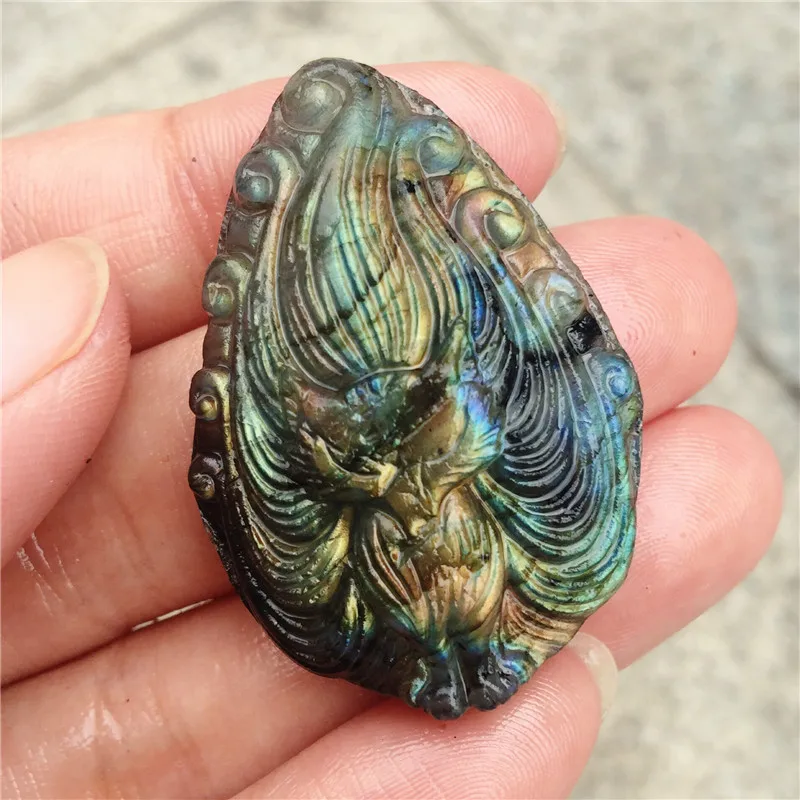 Beautiful crystal carvings natural hand-carved labradorite nine-tailed fox stone necklace fashion jewelry gifts 1pcs