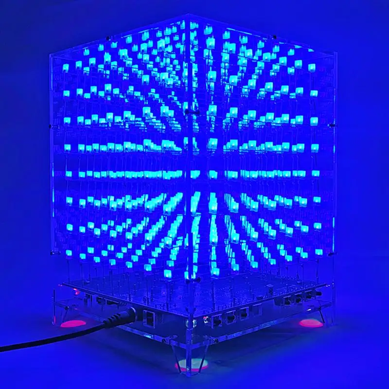 3D площадь 8x8x8 светодиодный Blue Light площади MP3 музыка спектр PCB Усилитель низкой частоты