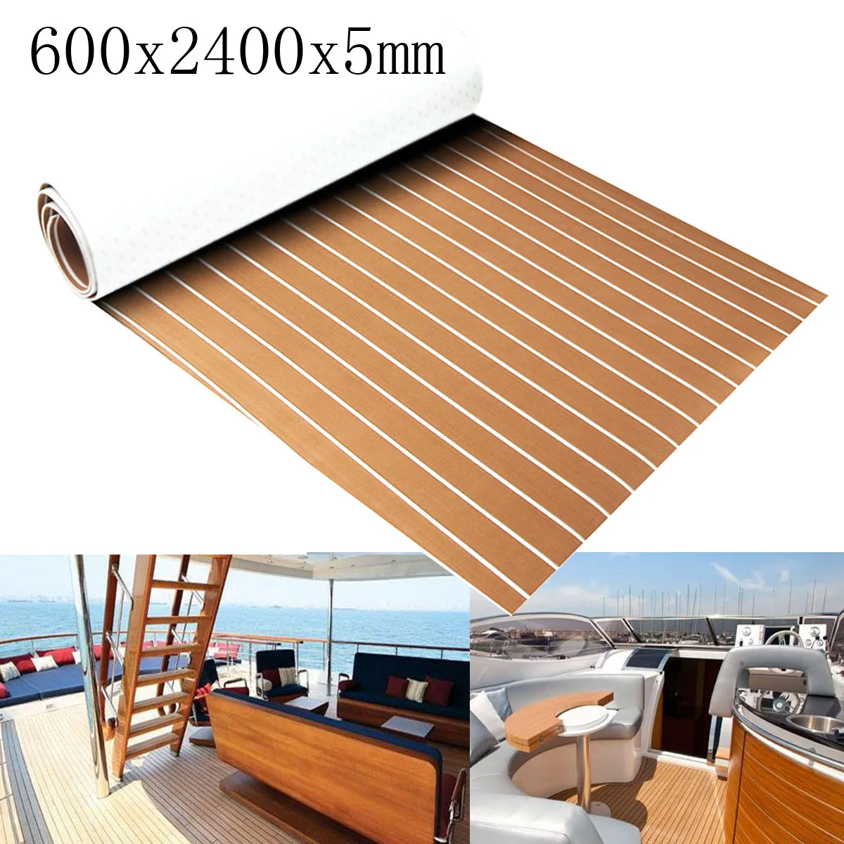 

1PC Self-Adhesive 600x2400x5mm Brown White Teak Decking EVA Foam Marine Flooring Faux Boat Decking Sheet