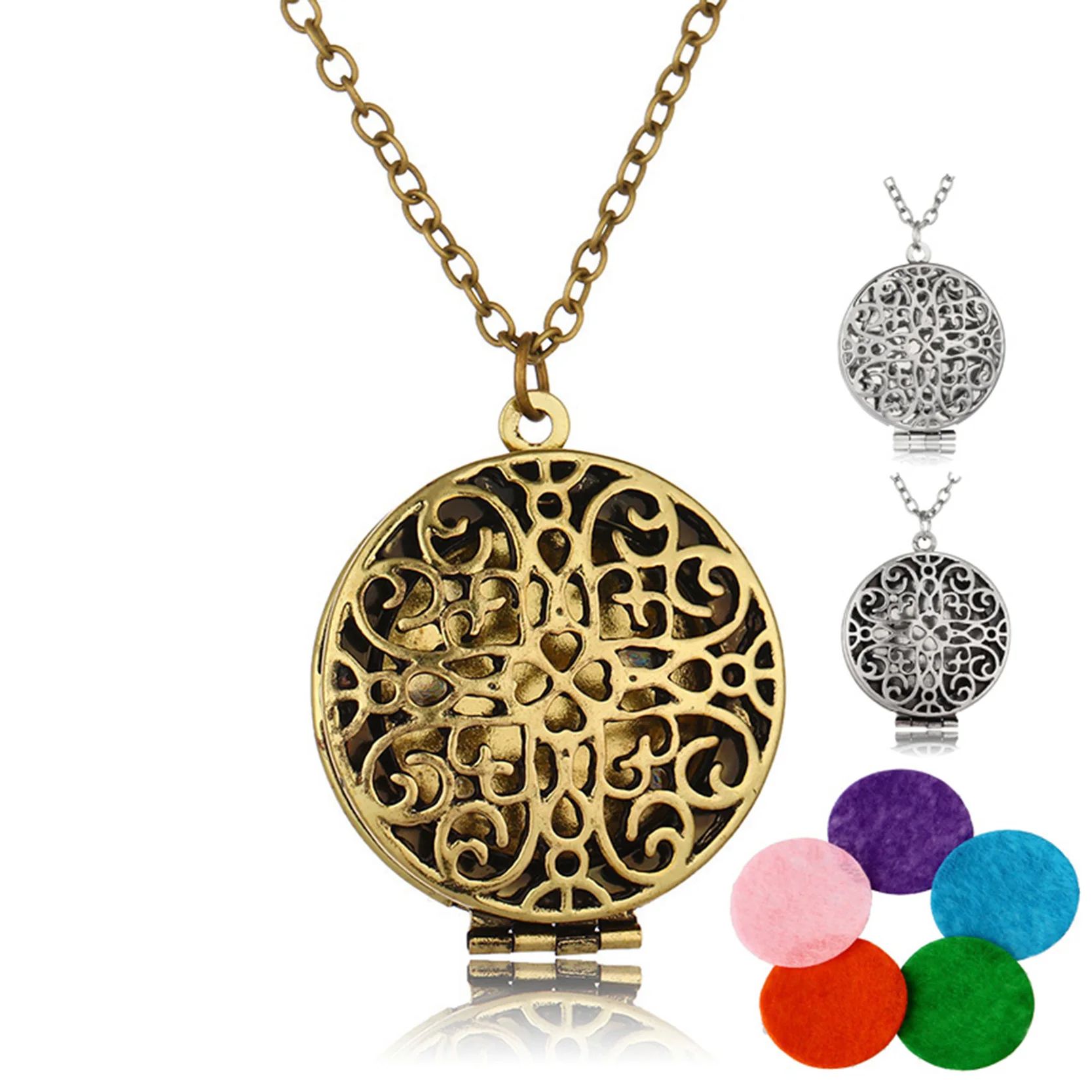 Aromatherapy Essential Oil Necklace with Bronze/Silver Color Flower ...