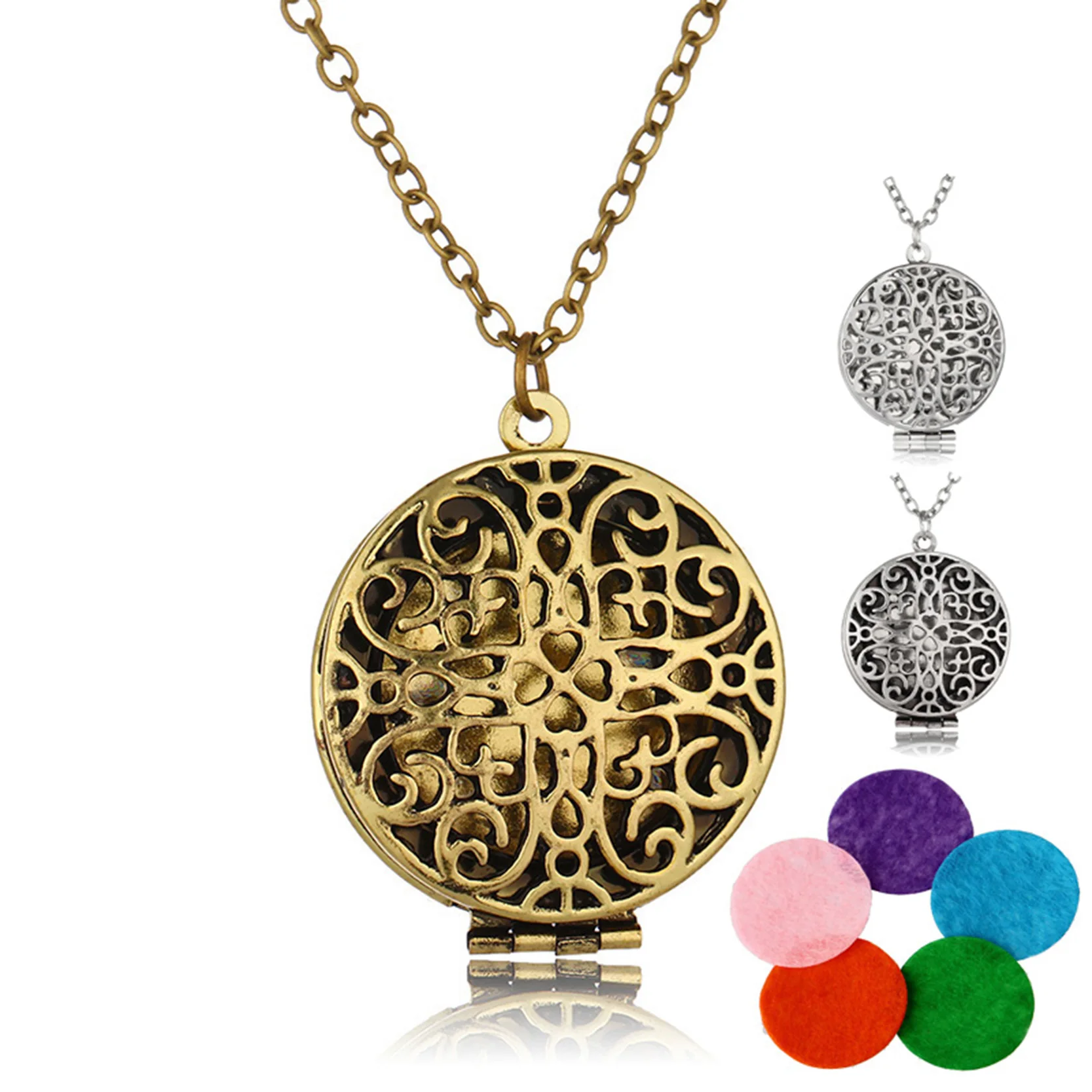 Aromatherapy Essential Oil Necklace with Bronze/Silver Color Flower