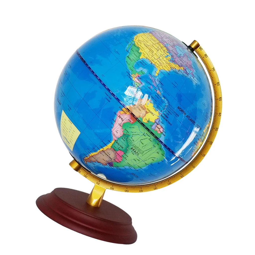 23cm Light Up Wooden Base Metal Stand Geographical World Globe Map for Kids Children Educational Toy Desk Table Ornament