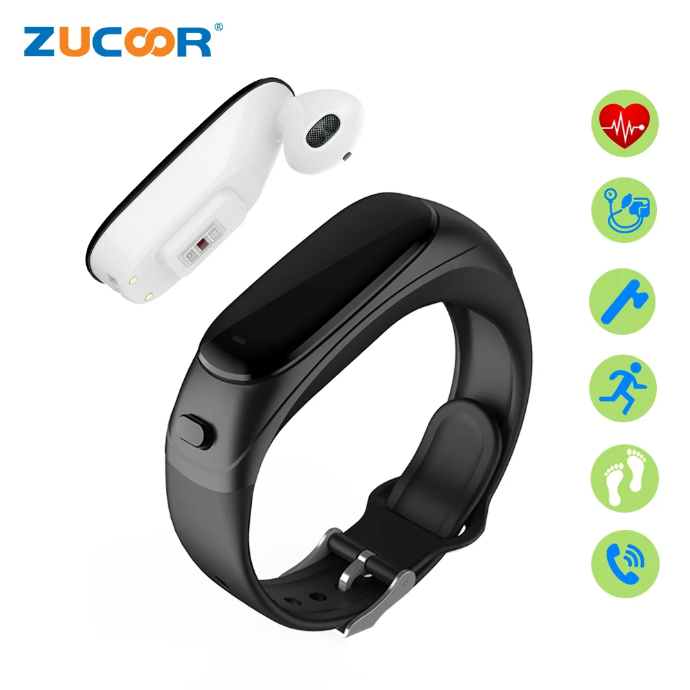 

ZUCOOR Bluetooth Earphone Smart Bracelet Tonometer Fitness Heart Rate Monitor Wearable Devices Band Camera Pulse Clock Smartband