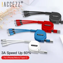 ACCEZZ USB кабель 3 в 1 3A Быстрая зарядка для iPhone XS MAX XR Micro usb type C выдвижной провод для телефона samsung Xiaomi huawei