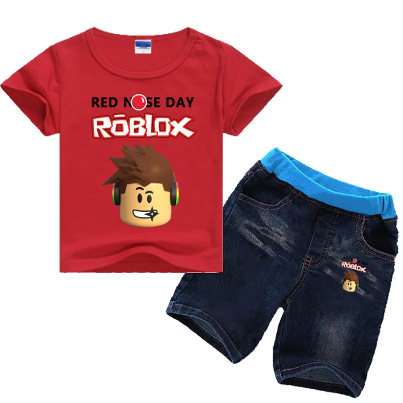

2019 Summer Clothes for Kids Girl Clothing Set Roblox Costume T-shirt Denim Jeans Shorts 2pcs Set Kids Sets Summer Clothes 2-16Y