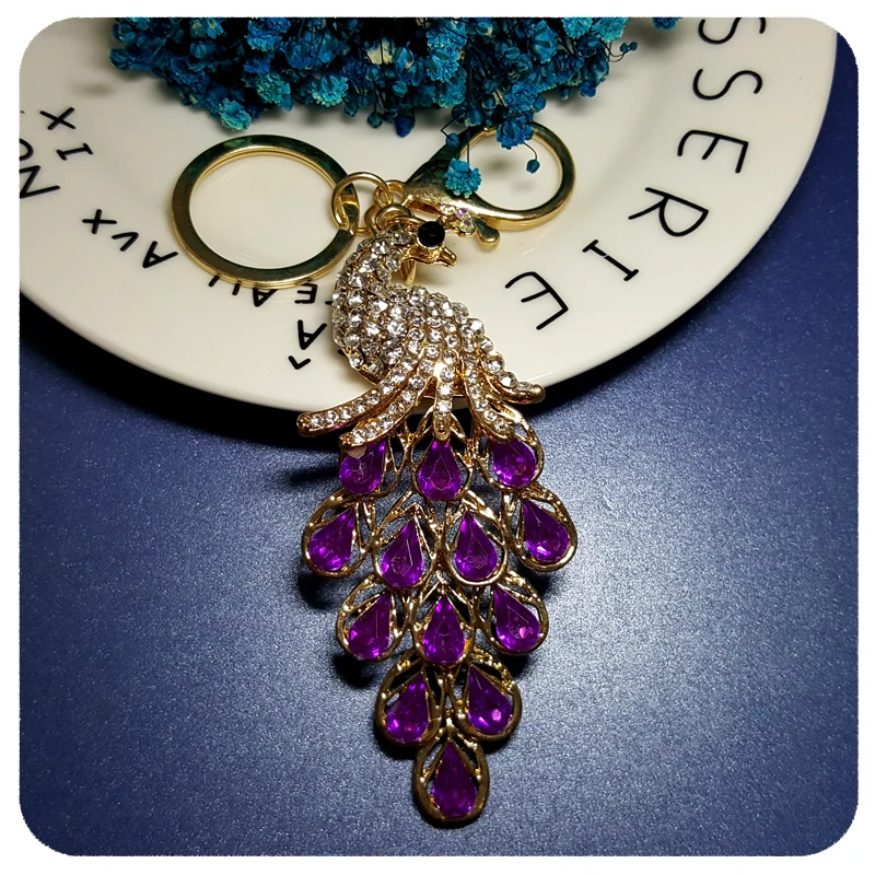 

Purple Feather Peacock Style Key Chain&Keyring Pendant Gift Accessory for Fashion Handbag Decoration Ornament