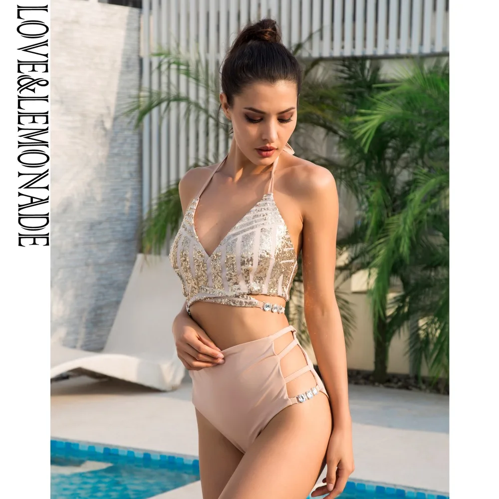 

Love&Lemonade Cut Out V-Neck Two-Pieces Gold Sequins Sets LM0008