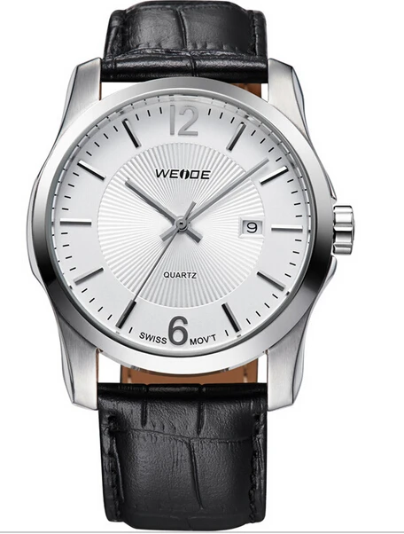hot selling model WEIDE WG93010 Men Quartz Watch Solid Stainless Steel Genuine Leather Strap Luxury Dress Sapphire Men's | Наручные