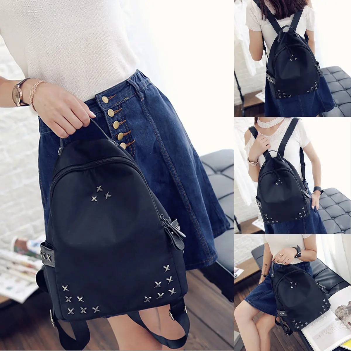 

Women's Girls Backpack Shoulder Handbags Schoolbags Mini Casual Rucksack Fashion School Rivet Backpack Handbags