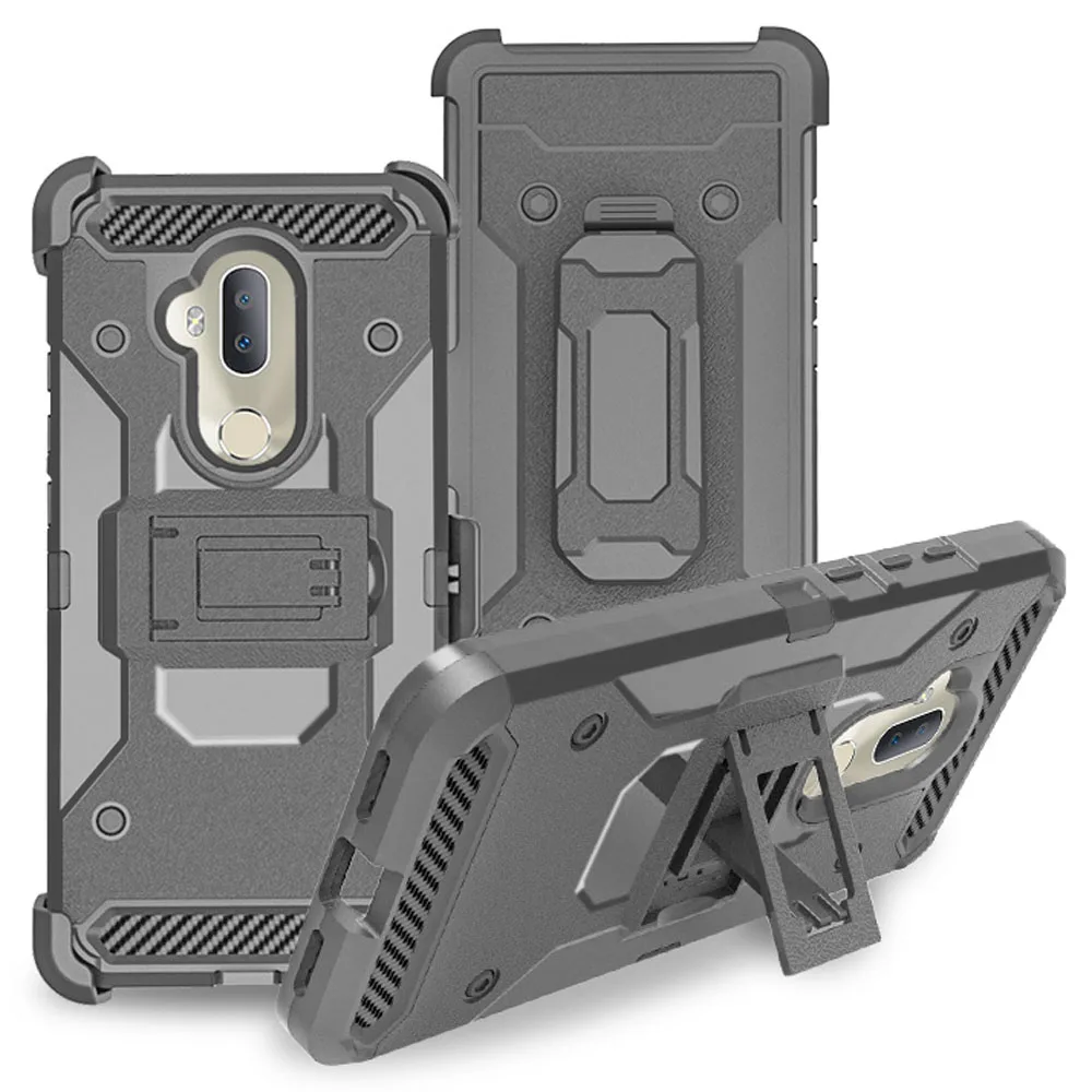 

Heavy Duty Hybrid Armor Case With Belt Clip Holster Shockproof Cover For Alcatel 7 / 7 Folio 6062W / REVVL 2 Plus (T-Mobile)