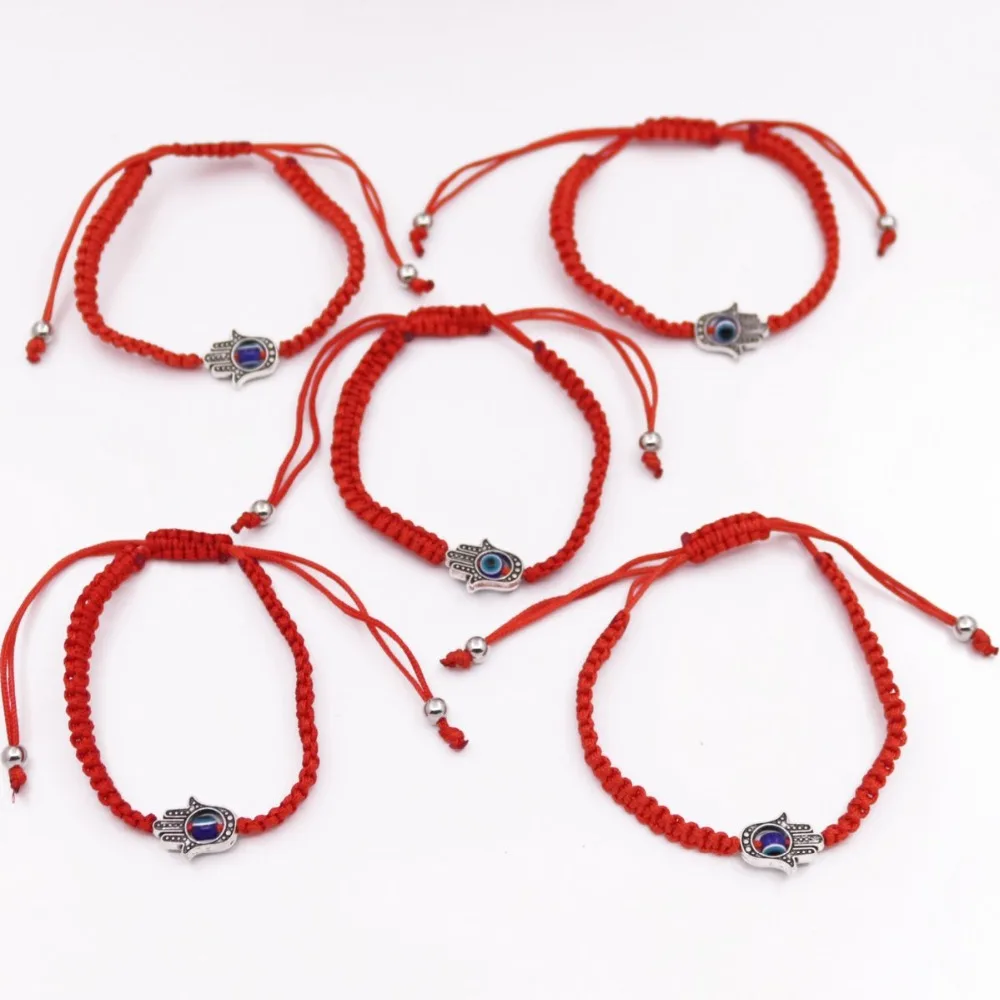 5 PCS Blue Evil Eye Bracelet Red Thread Lucky Fortune Rope 7-9&quot inches |