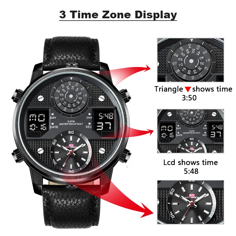 KAT-WACH Men's Business Watches Sport Chronograph Analog Digital Watch Men Date Luminous Waterproof Fashion Wristwatches