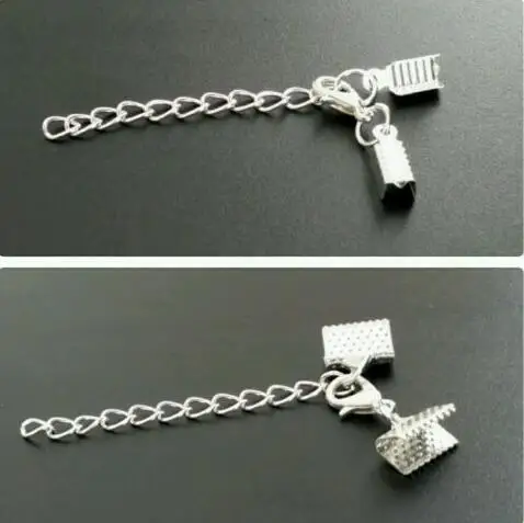 

10Set Vintage Silver Clasp Lobster Cord End Caps Extender Chain For Leather Necklace Bracelet DIY Jewelry Findings Crimp A718