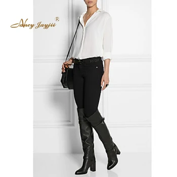 

Nancyjayjii Women Casual Chunky Heel Pointed Toe Over-the-Knee Boots With Belt Buckle Strap Office&Career&Dress ,Large Size 5-16