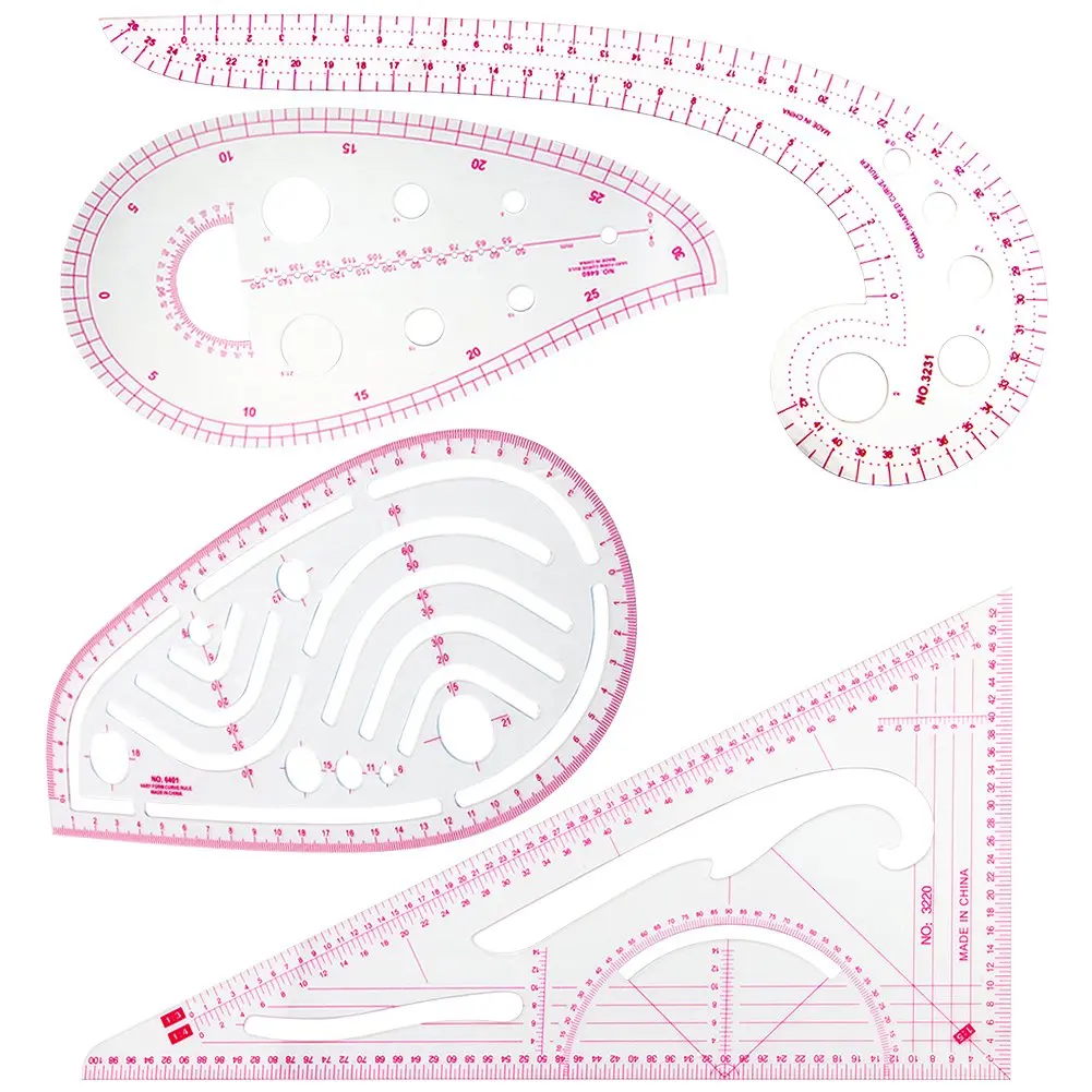 

4 Stlyes Plastic French Curve Metric Sewing Ruler Measure Set Tailor Ruler Set Grading Curve Ruler Tools for Clothing Making