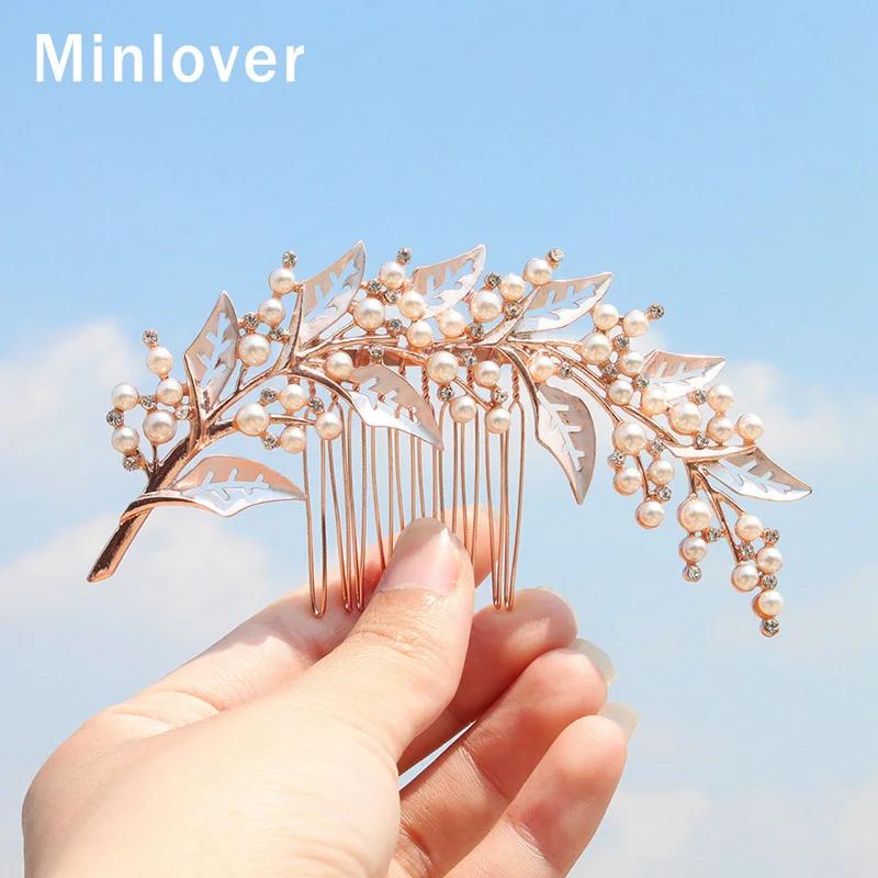 Minlover Искусственный жемчуг лист свадебные гребни для волос/шпильки свадебная