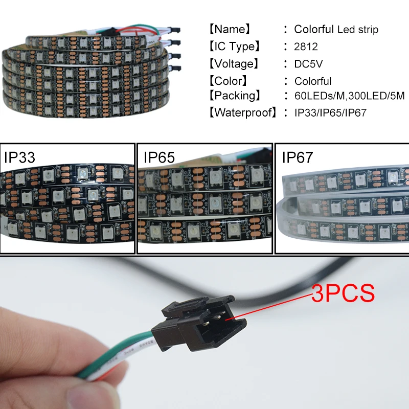 DC 5 В WS2812 2812B IC 5050 RGB полоса Адресуемая 30 60 144 светодиодов/м Светодиодные пиксели полоса 1 IC контроль 1 Светодиодные лучи IP33 IP65 I67