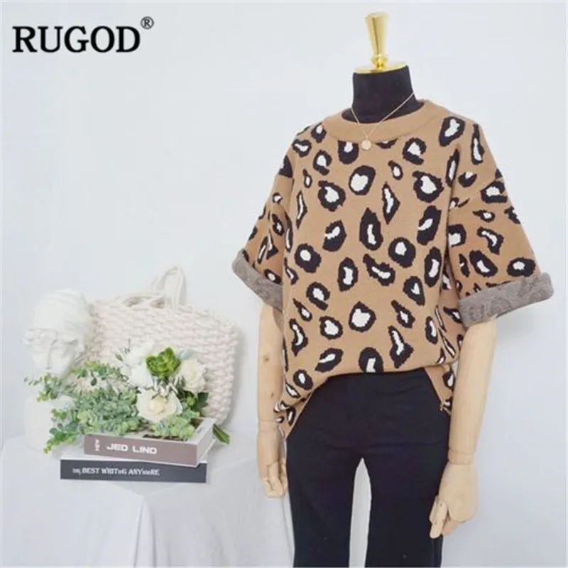

RUGOD 2019 Spring t shirt women Fashion Leopard Printing O Neck tops tee women Half Sleeve Knitted Casual tee shirt femme
