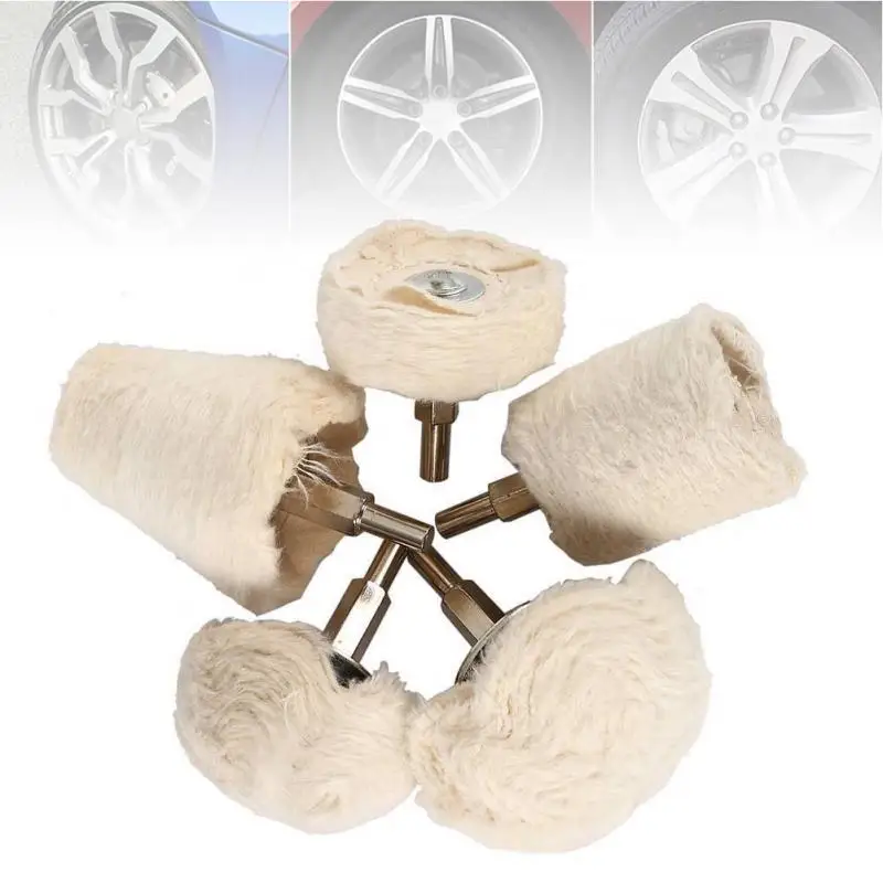 

New 5Pcs 6mm Car Motorcycle Kit Polishing Mop T-type Cotton Pad Buffing Wheel Rims