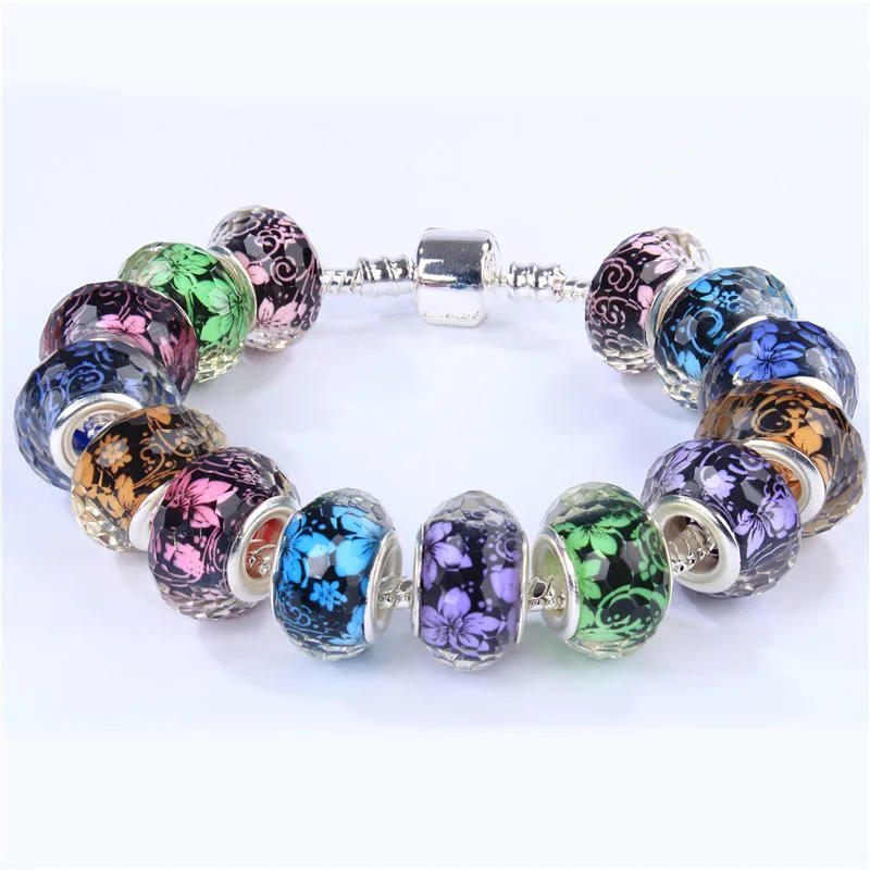 

10PCS Lot New Face Cuted Plastic Resin Flowers Murano Spacer Beads Charms Fit For Pandora Bracelets Jewelry Making Accessories