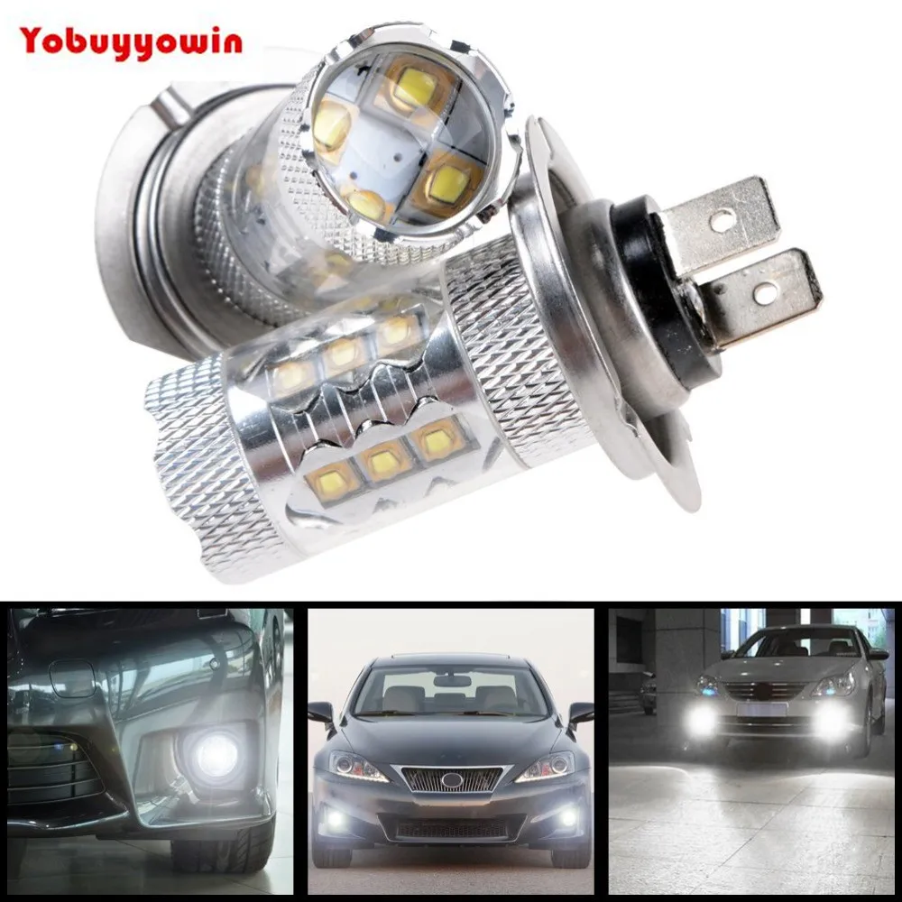 

pcs 80W Bright CREE Chips White H7 Projector Car LED Lamp Bulb Daytime Running Fog Light For Ford GMC Dodge Chevrolet Chrysler